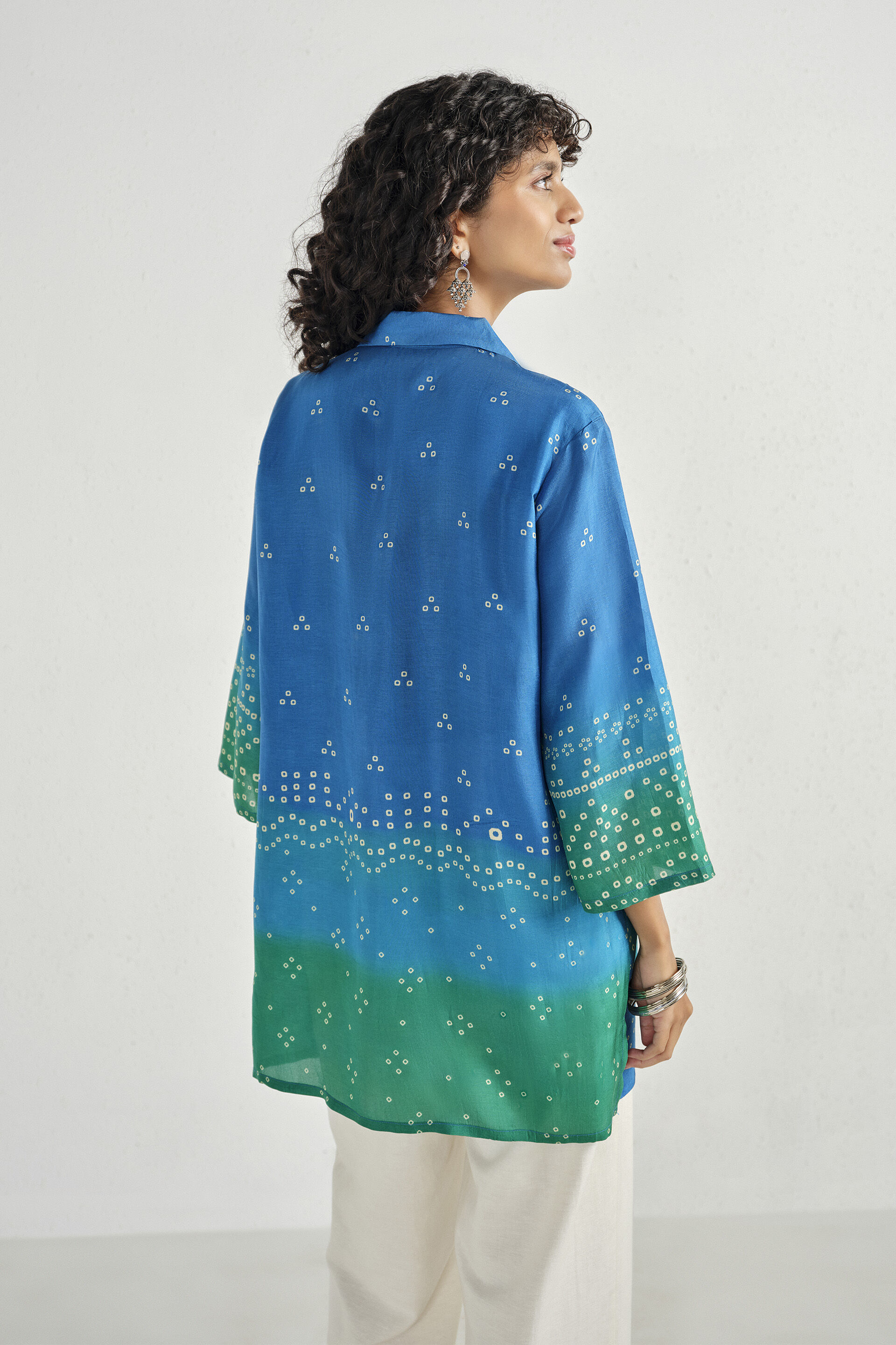 Blue Bandhini Print Shirt, Blue, image 4